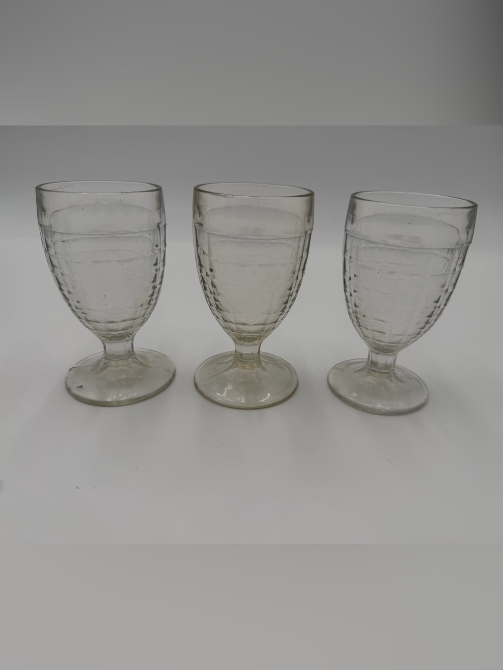 Set of 3 vintage Indiana Whitehall Colony Cubist clear footed iced tea tumblers